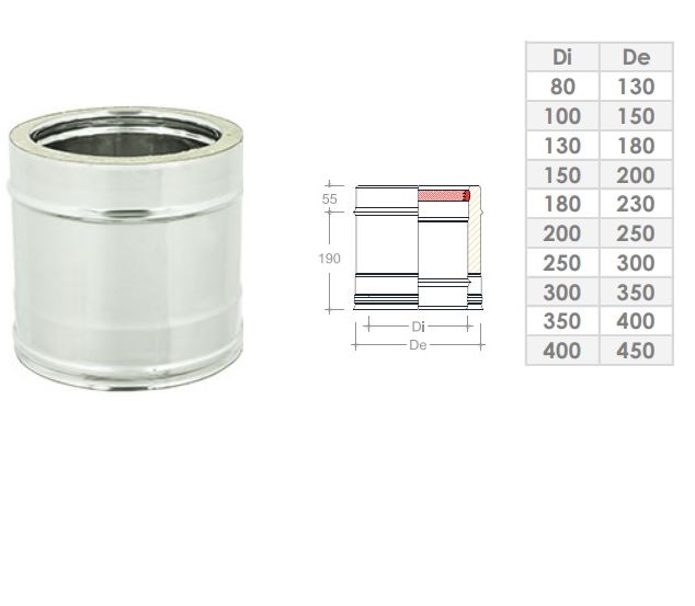 Tubo Acciaio Inox 316l Doppia Parete Mt 0.50 - D. Int. 100 - D. Est. 150